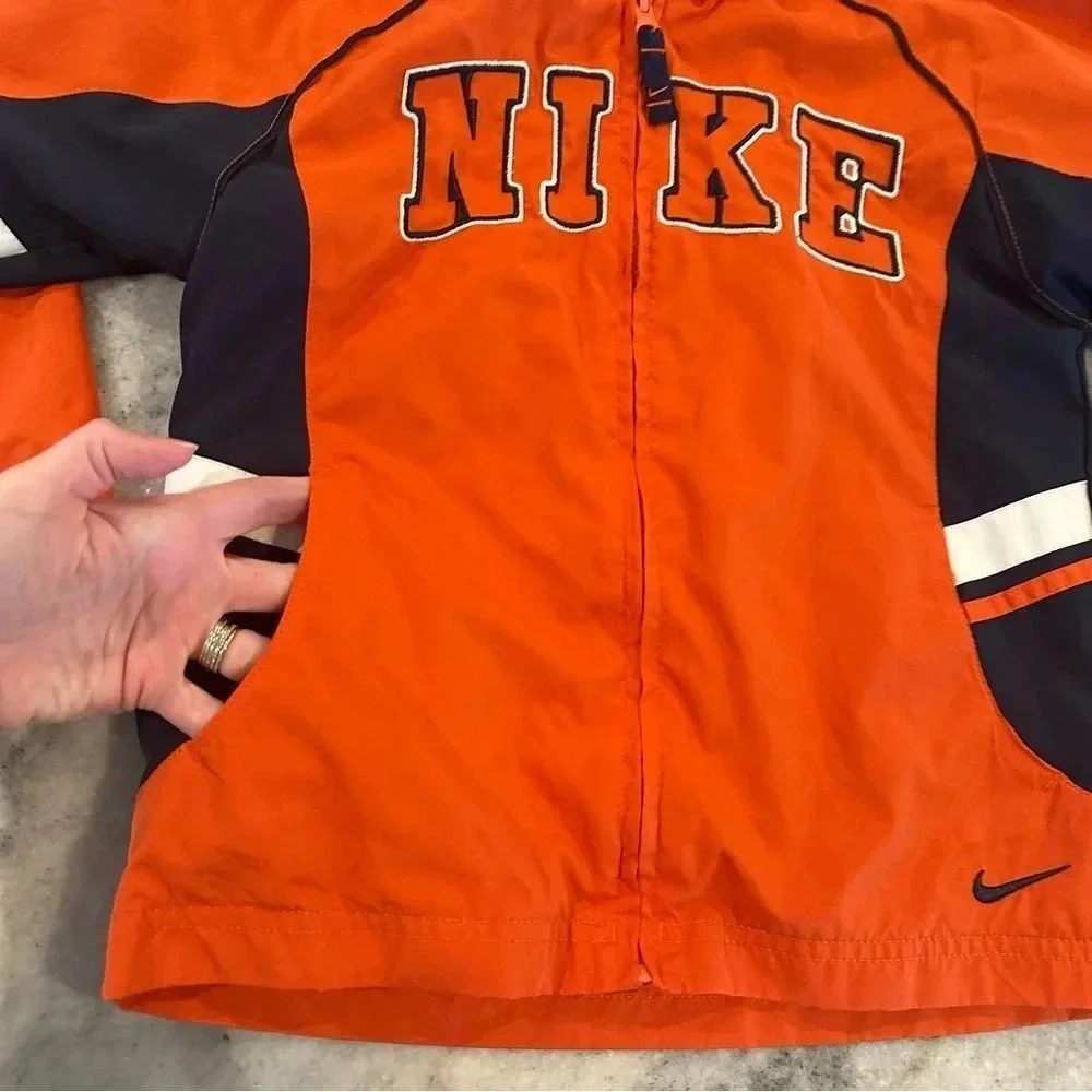 Nike Little Kid Jacket Zip Up Hooded Lightweight Orange Navy Blue Size 6